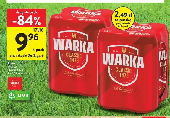 Piwo Warka Classic 1478 4-pak promocja w Intermarche