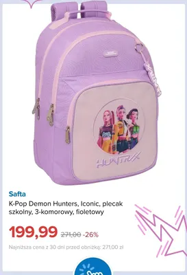 Plecak szkolny K-Pop Demon Hunters Iconic 3-komorowy fioletowy Safta promocja w Smyk