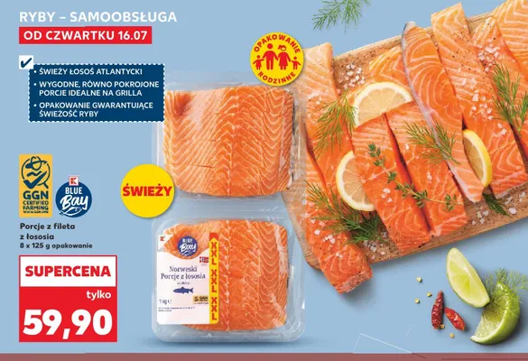 Porcje z fileta z łososia Norweski ze skórą Blue Bay promocja w Kaufland