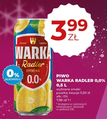 Piwo Warka Radler 0,0% promocja w Duży Ben