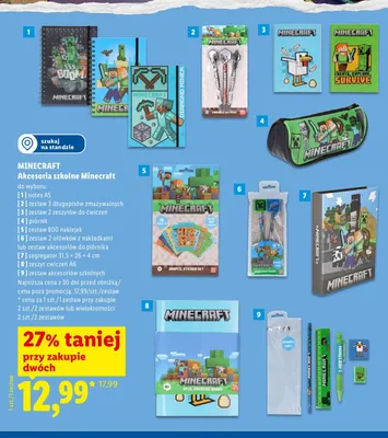 Zestaw akcesoriów szkolnych Minecraft promocja w Lidl