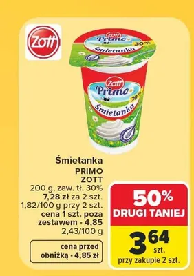 Śmietanka Zott Primo 30% promocja w Carrefour