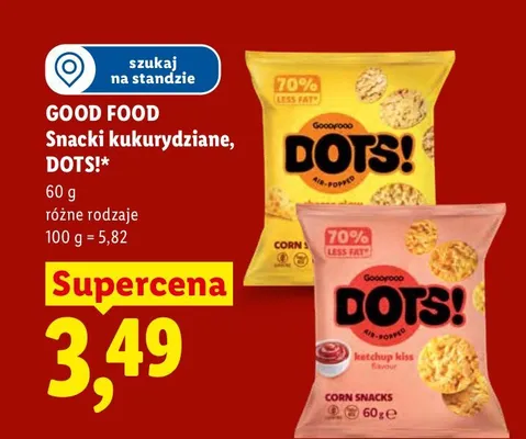 Snacki kukurydziane Good Food DOTS! Ketchup kiss promocja w Lidl