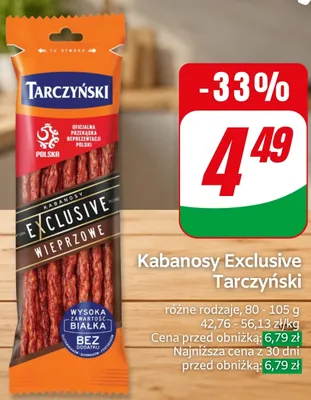 Kabanosy Exclusive Wieprzowe Tarczyński promocja w Dino