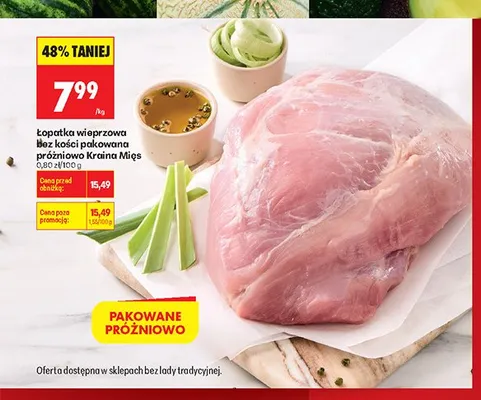 Łopatka wieprzowa bez kości pakowana próżniowo Kraina Mięs promocja w Biedronka