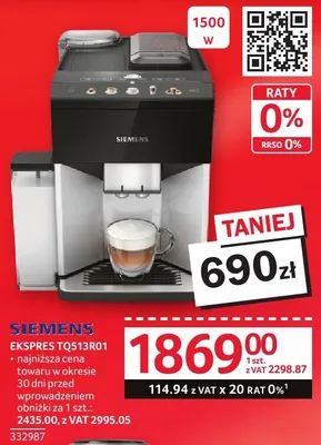 Ekspres do kawy SIEMENS EKSPRES TQ513R01 promocja w Selgros