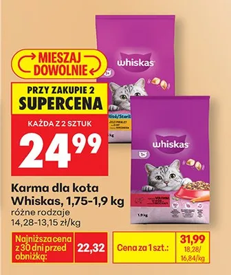 Karma dla kota różne rodzaje Whiskas promocja w Biedronka