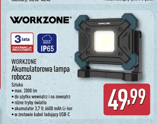 Akumulatorowa lampa robocza WORKZONE promocja w Aldi