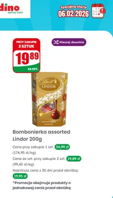 Bombonierka assorted Lindor promocja w Dino