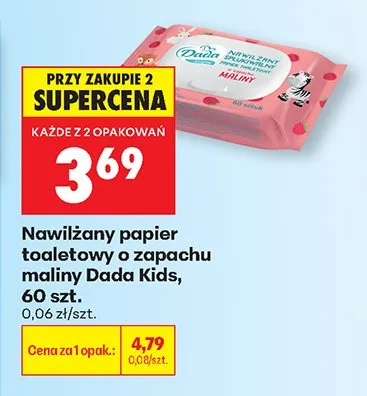 Nawilżany papier toaletowy o zapachu maliny Dada Kids promocja w Biedronka