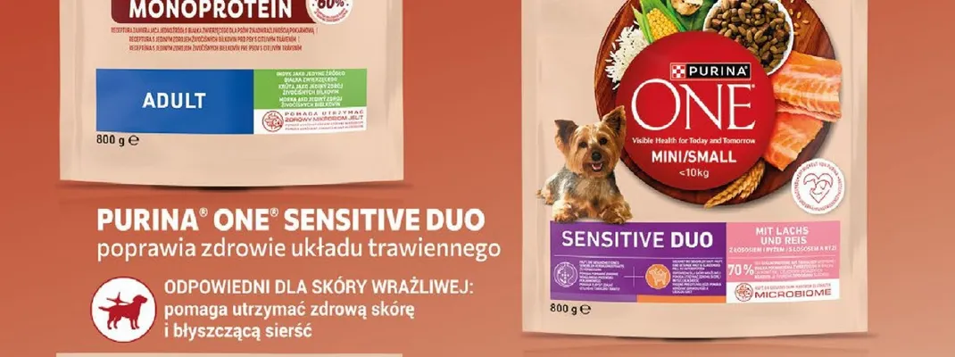 Karma pełnoporcjowa dla psów Purina One Sensitive Duo promocja w Rossmann