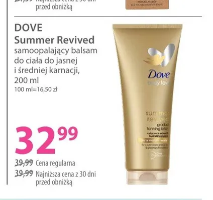 Balsam samoopalający do ciała Dove Summer Revived do jasnej i średniej karnacji promocja w Hebe