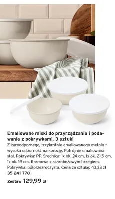 Emaliowane miski do przyrządzania i podawania z pokrywkami 3 sztuki promocja w Tchibo