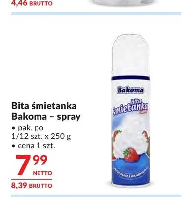 Bita śmietanka Bakoma spray promocja w Makro