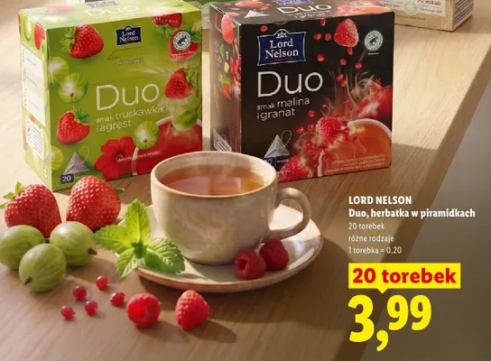 Herbatka w piramidkach Lord Nelson Duo smak malina i granat promocja w Lidl