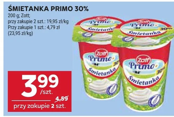 Śmietanka Primo 30% promocja w Stokrotka