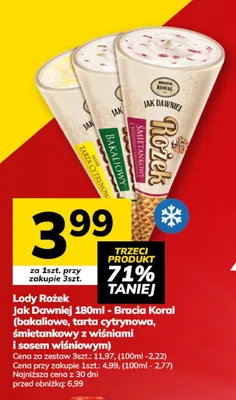 Lody rożek śmietankowy z wiśniami i sosem wiśniowym Jak Dawniej Bracia Koral promocja w Hitpol