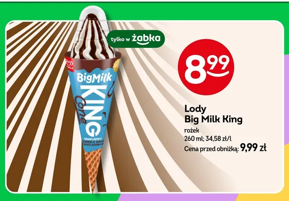 Lody Big Milk King rożek promocja w Żabka
