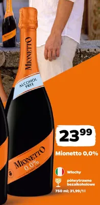 Wino bezalkoholowe musujące Mionetto półwytrawne promocja w Netto