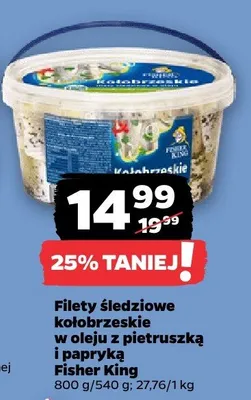 Filety śledziowe kołobrzeskie w oleju z pietruszką i papryką Fisher King promocja w Netto