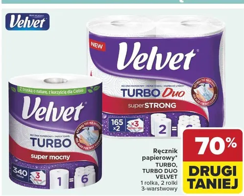Ręcznik papierowy Turbo Velvet super mocny 3-warstwowy promocja w Carrefour