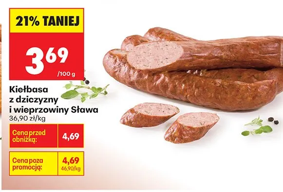 Kiełbasa z dziczyzny i wieprzowiny Sława promocja w Biedronka
