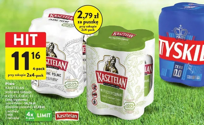 Piwo Kasztelan Jasne Pełne promocja w Intermarche