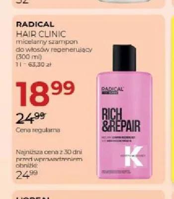 Micelarny szampon do włosów regenerujący Radical Hair Clinic promocja w Drogerie Jawa