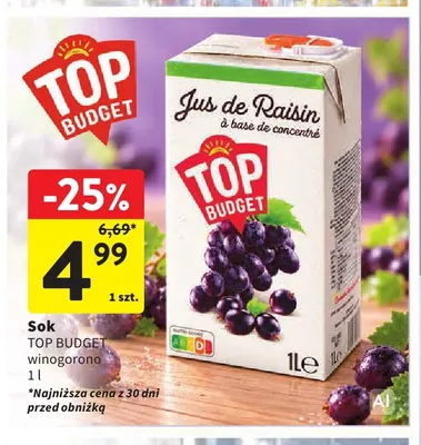 Sok Top Budget winogrono promocja w Intermarche