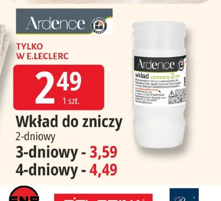 Wkład do zniczy Ardence 2-dniowy promocja w Leclerc