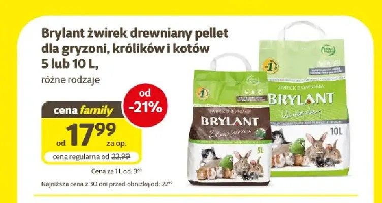 Żwirek drewniany pellet dla gryzoni, królików i kotów Brylant promocja w Super Zoo