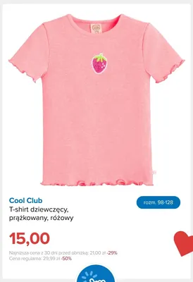 T-shirt dziewczęcy prążkowany różowy Cool Club promocja w Smyk