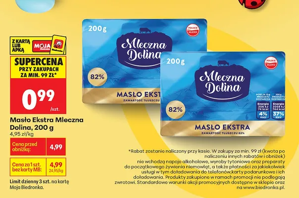 Masło ekstra bez laktozy Mleczna polana promocja w Biedronka