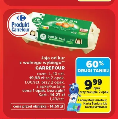 Jaja od kur z wolnego wybiegu Carrefour promocja w Carrefour Market