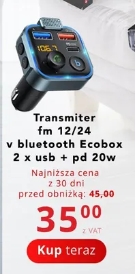 Transmiter fm 12/24 v bluetooth Ecobox 2 x usb + pd 20w promocja w Poczta Polska