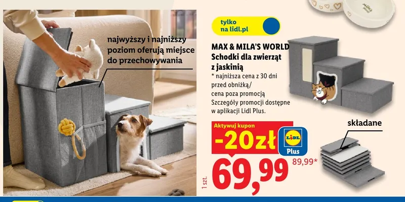 Schodki dla zwierząt z jaskinią Max & Mila's World promocja w Lidl