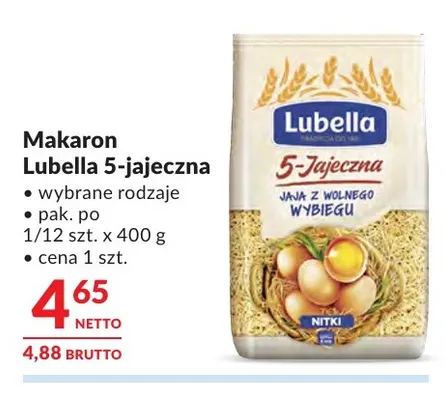 Makaron Lubella 5-jajeczna promocja w Makro