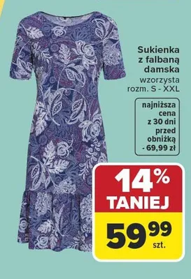 Sukienka z falbaną damska wzorzysta promocja w Carrefour