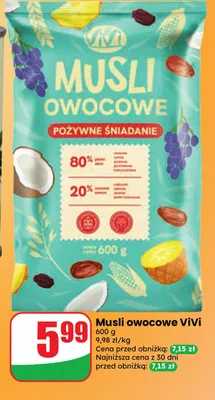 Musli owocowe ViVi promocja w Dino