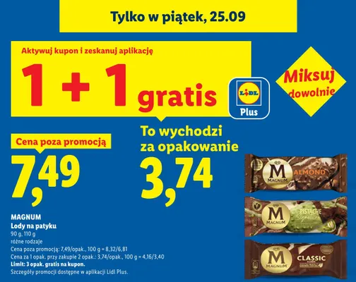 Lody na patyku Magnum Almond promocja w Lidl