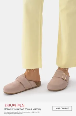 Buty damskie beżowe welurowe mule z klamrą promocja w Ryłko