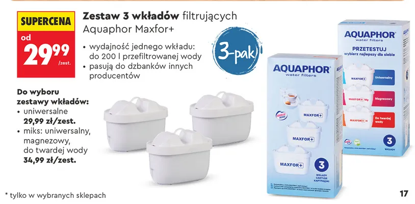 Zestaw wkładów filtrujących miks Aquaphor Maxfor+ 3-pak promocja w Biedronka