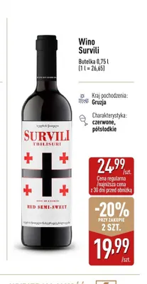 Wino Survili Tbilisuri czerwone półsłodkie promocja w Aldi
