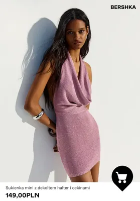 Sukienka mini z dekoltem halter i cekinami Bershka promocja w Bershka