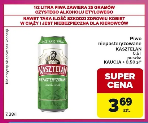Piwo niepasteryzowane Kasztelan promocja w Carrefour Express