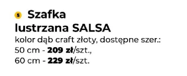 Szafka lustrzana SALSA dąb craft złoty 60cm promocja w PSB Mrówka