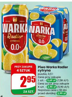 Piwo Warka Radler cytryna puszka promocja w Dino