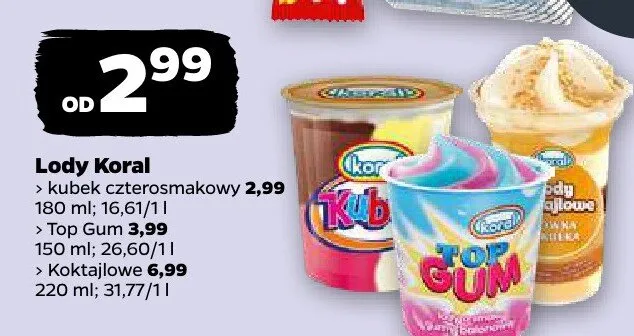 Lody Koral kubek czterosmakowy promocja w Netto