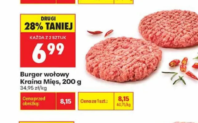 Burger wołowy Kraina Mięs promocja w Biedronka