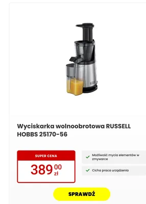 Wyciskarka wolnoobrotowa Russell Hobbs 25170-56 promocja w Media Expert